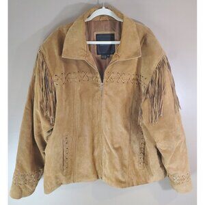 Excelled Western Leather Tassel Full Zip Jacket Sz 2X
